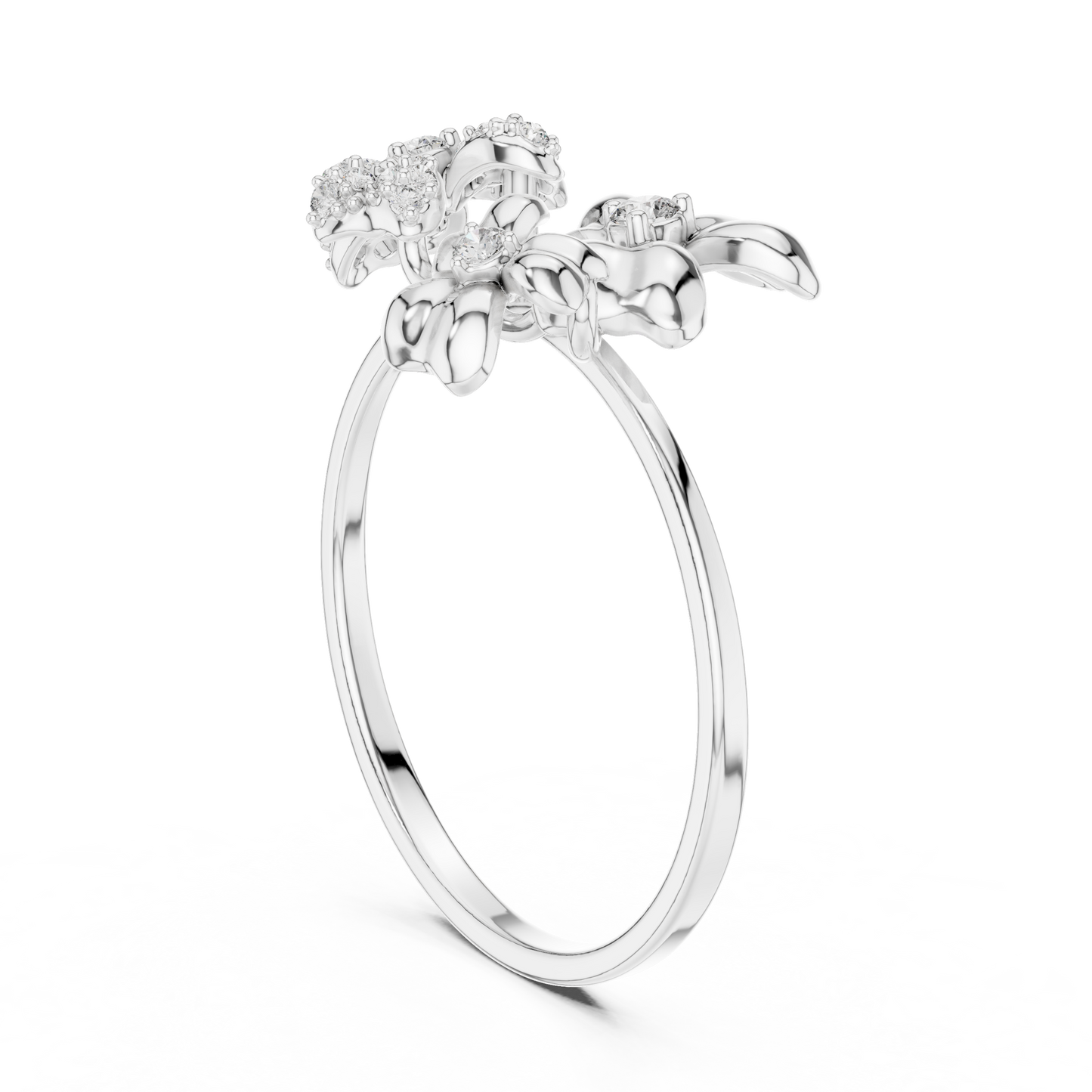 Romantic Floral Diamond Ring - Three Blossom Motif - Mixed Gold Luxury Finish - Exclusive Floral Diamond Ring