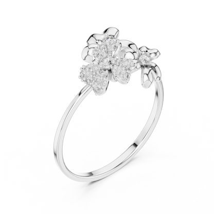 Romantic Floral Diamond Ring - Three Blossom Motif - Mixed Gold Luxury Finish - Exclusive Floral Diamond Ring