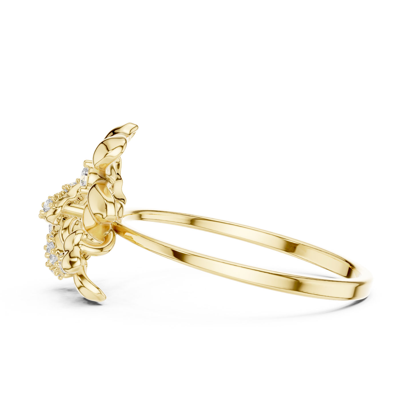 Romantic Floral Diamond Ring - Three Blossom Motif - Mixed Gold Luxury Finish - Exclusive Floral Diamond Ring