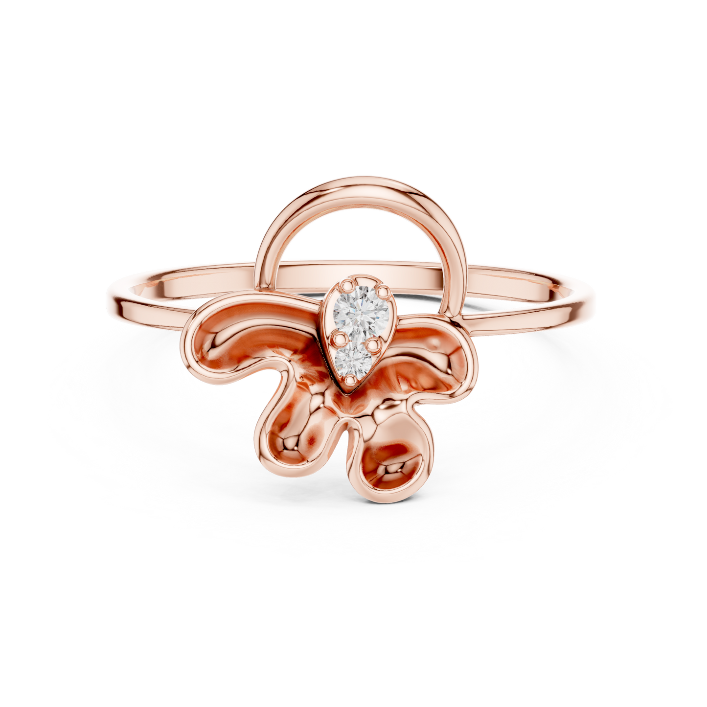Opulent Bloom Arc | Diamond Ribbon Halo | Designer Floral Luxury Gold Ring