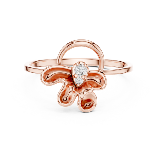 Opulent Bloom Arc | Diamond Ribbon Halo | Designer Floral Luxury Silver Gold Plated Ring