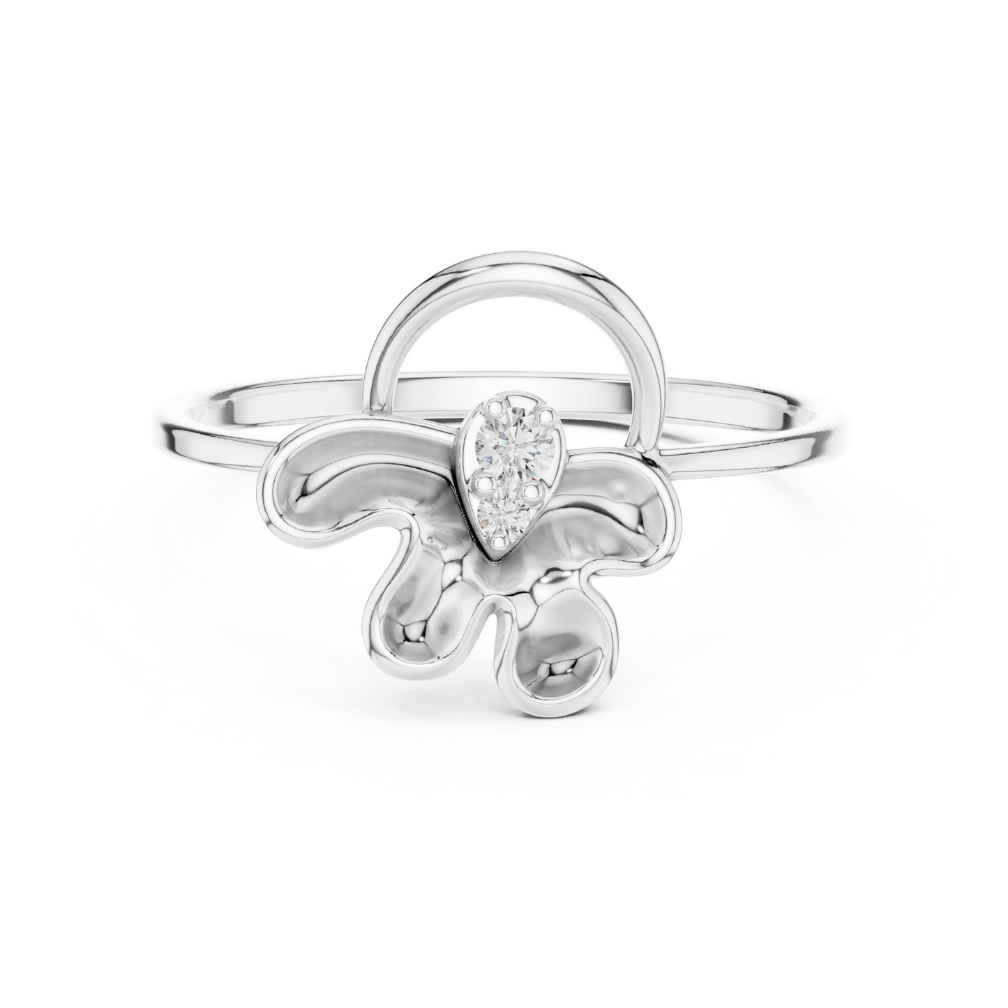 Opulent Bloom Arc | Diamond Ribbon Halo | Designer Floral Luxury Gold Ring