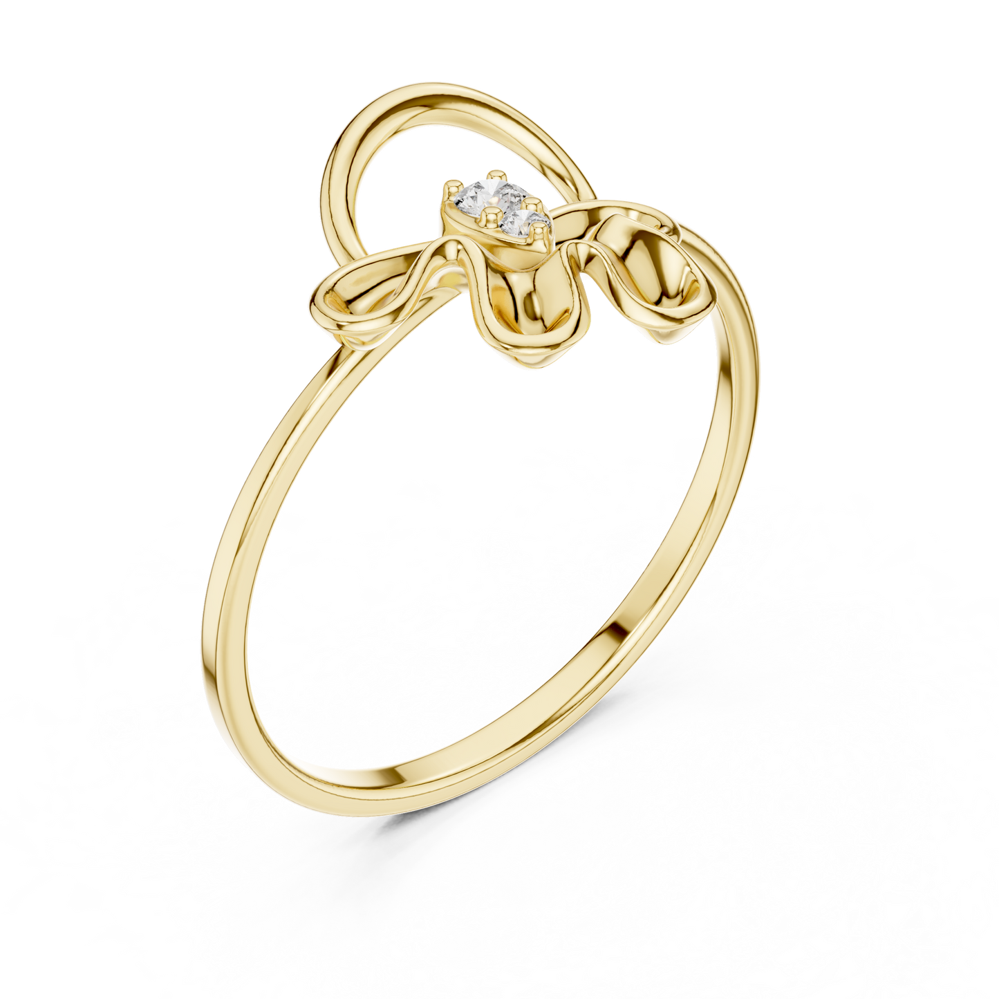 Opulent Bloom Arc | Diamond Ribbon Halo | Designer Floral Luxury Gold Ring
