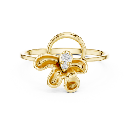 Opulent Bloom Arc | Diamond Ribbon Halo | Designer Floral Luxury Gold Ring