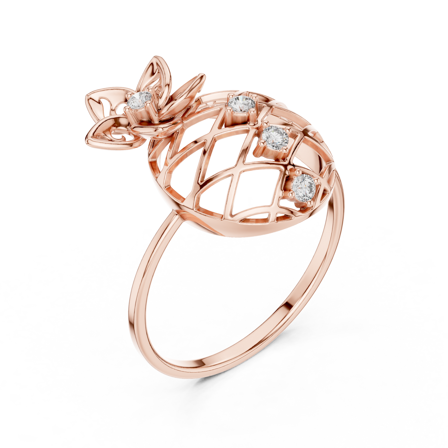 Opulent Bloom Diamond Ring - Mastercrafted Luxury Silver Gold Plated Grid - A Symbol Of Elevated Power