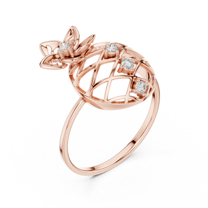 Opulent Bloom Diamond Ring - Mastercrafted Luxury Silver Gold Plated Grid - A Symbol Of Elevated Power