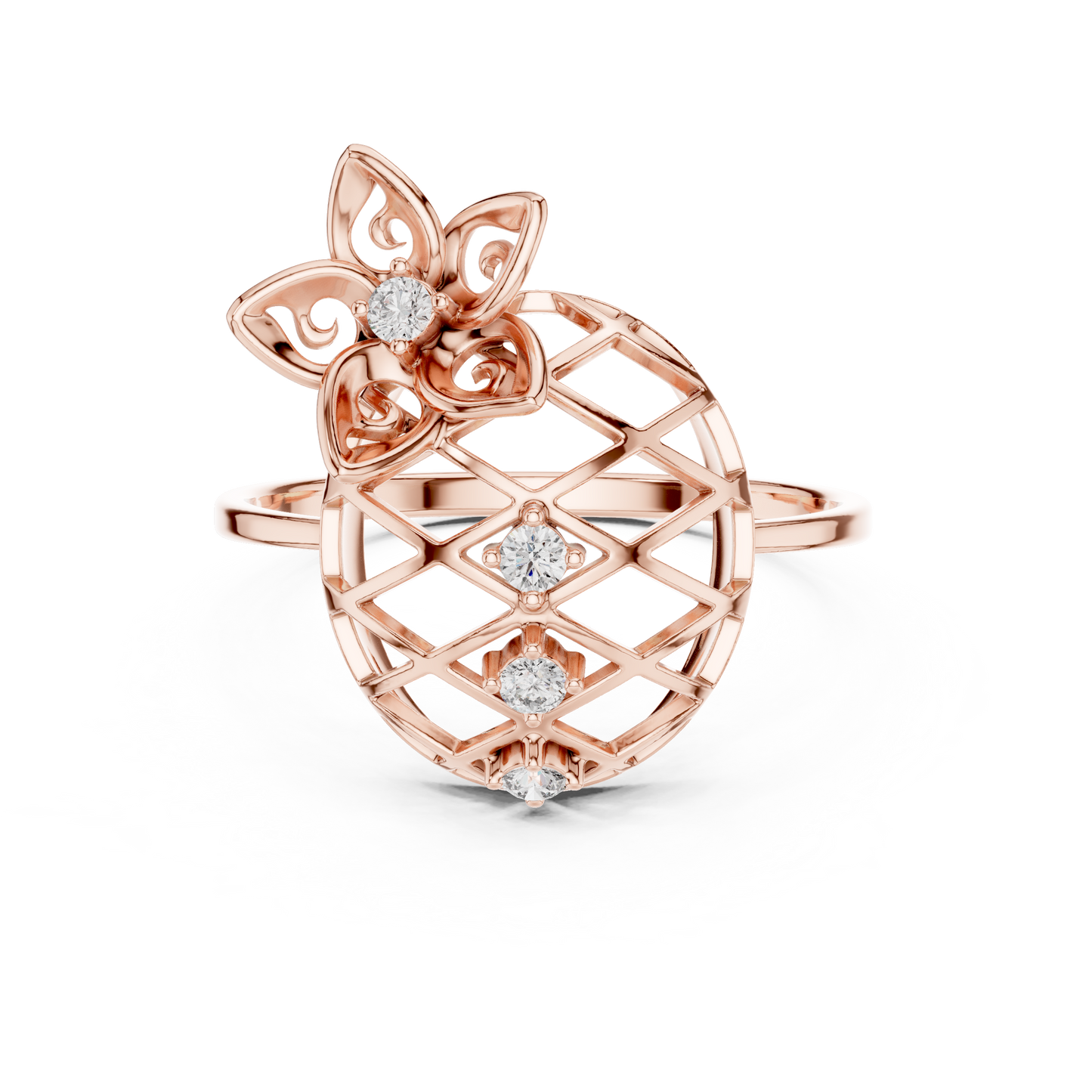 Opulent Bloom Diamond Ring - Mastercrafted Luxury Silver Gold Plated Grid - A Symbol Of Elevated Power