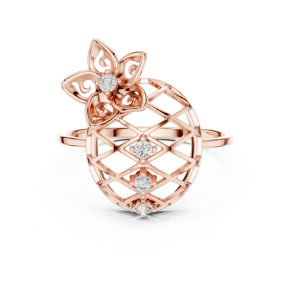 Opulent Bloom Diamond Ring - Mastercrafted Luxury Silver Gold Plated Grid - A Symbol Of Elevated Power