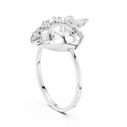 Opulent Bloom Diamond Ring - Mastercrafted Luxury Silver Gold Plated Grid - A Symbol Of Elevated Power