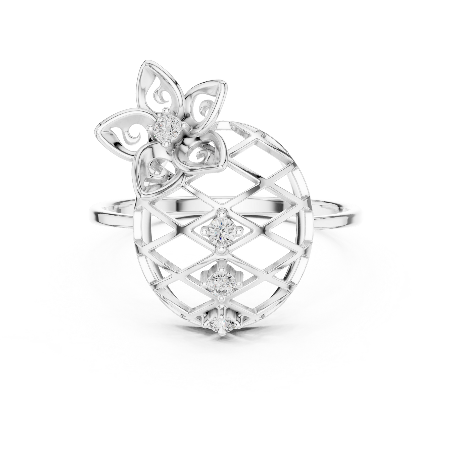 Opulent Bloom Diamond Ring - Mastercrafted Luxury Silver Gold Plated Grid - A Symbol Of Elevated Power