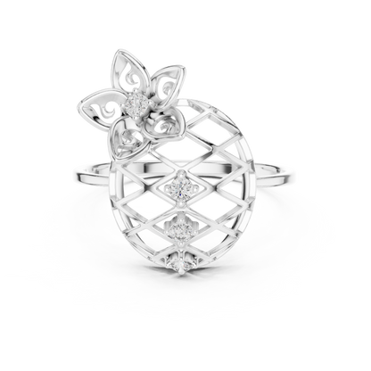 Opulent Bloom Diamond Ring - Mastercrafted Luxury Silver Gold Plated Grid - A Symbol Of Elevated Power