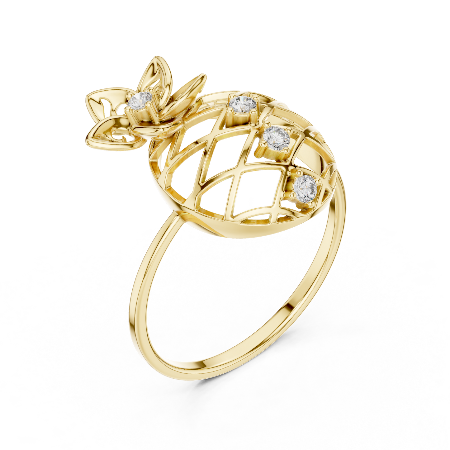 Opulent Bloom Diamond Ring - Mastercrafted Luxury Silver Gold Plated Grid - A Symbol Of Elevated Power