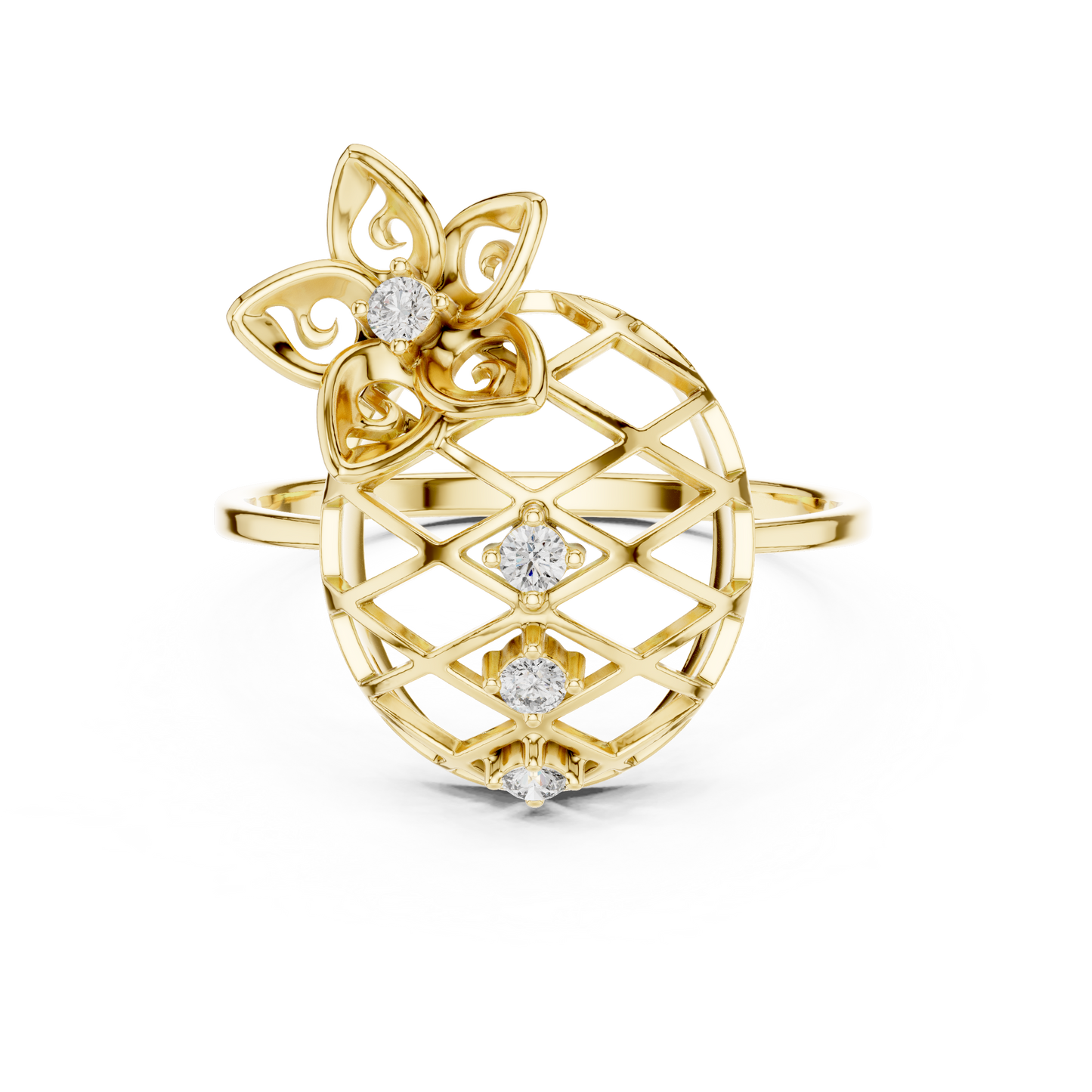 Opulent Bloom Diamond Ring - Mastercrafted Luxury Silver Gold Plated Grid - A Symbol Of Elevated Power