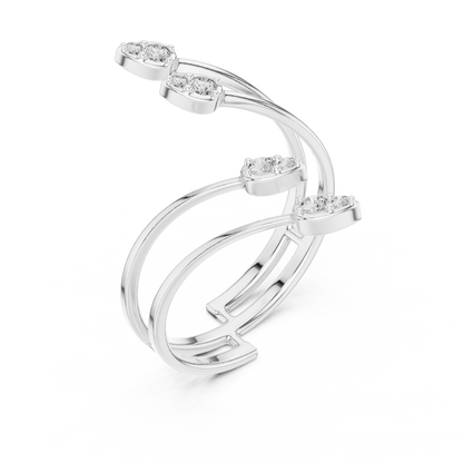 Floating Leaf Diamond Wrap | Premium Luxury Energy Flow | Bold Statement Open Ring Masterpiece