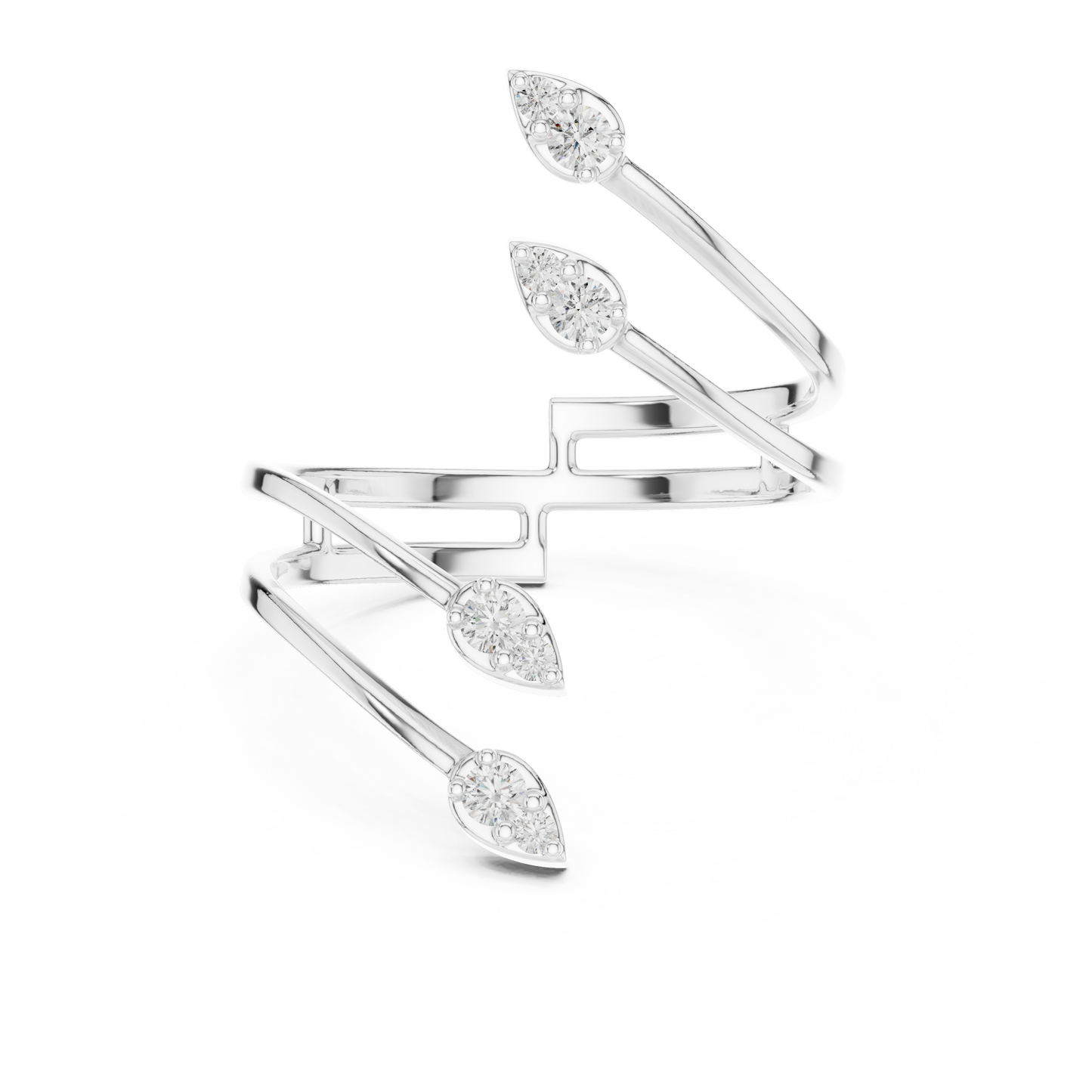 Floating Leaf Diamond Wrap | Premium Luxury Energy Flow | Bold Statement Open Ring Masterpiece