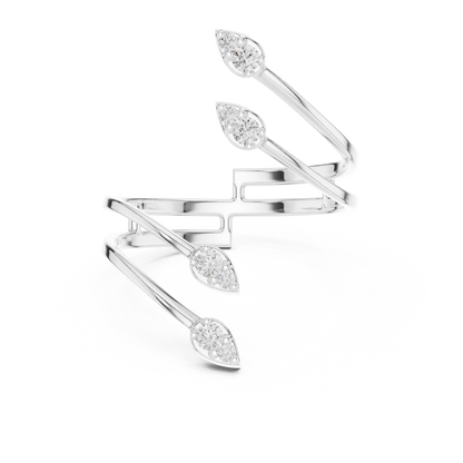 Floating Leaf Diamond Wrap | Premium Luxury Energy Flow | Bold Statement Open Ring Masterpiece