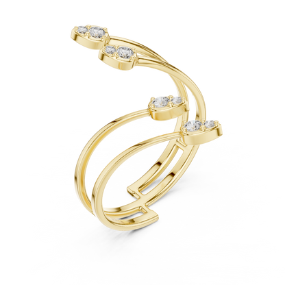 Floating Leaf Diamond Wrap | Premium Luxury Energy Flow | Bold Statement Open Ring Masterpiece