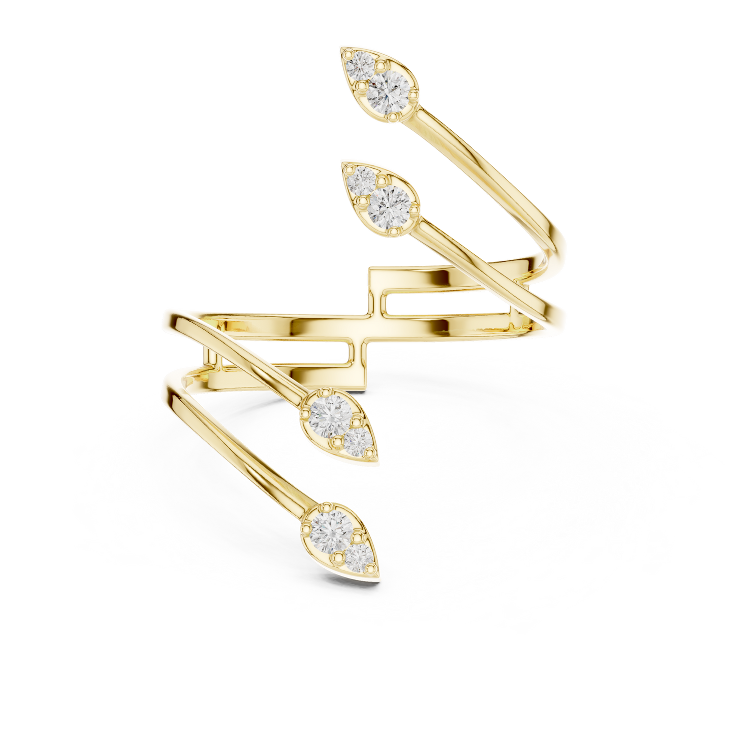 Floating Leaf Diamond Wrap | Premium Luxury Energy Flow | Bold Statement Open Ring Masterpiece