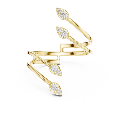 Floating Leaf Diamond Wrap | Premium Luxury Energy Flow | Bold Statement Open Ring Masterpiece