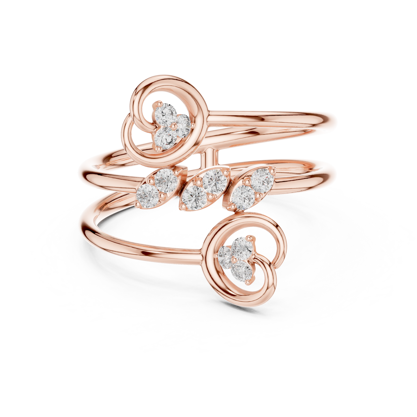 Heritage Diamond Spiral Ring | Mastercrafted Gold Couture Design | Timeless Open Band Art Jewelry