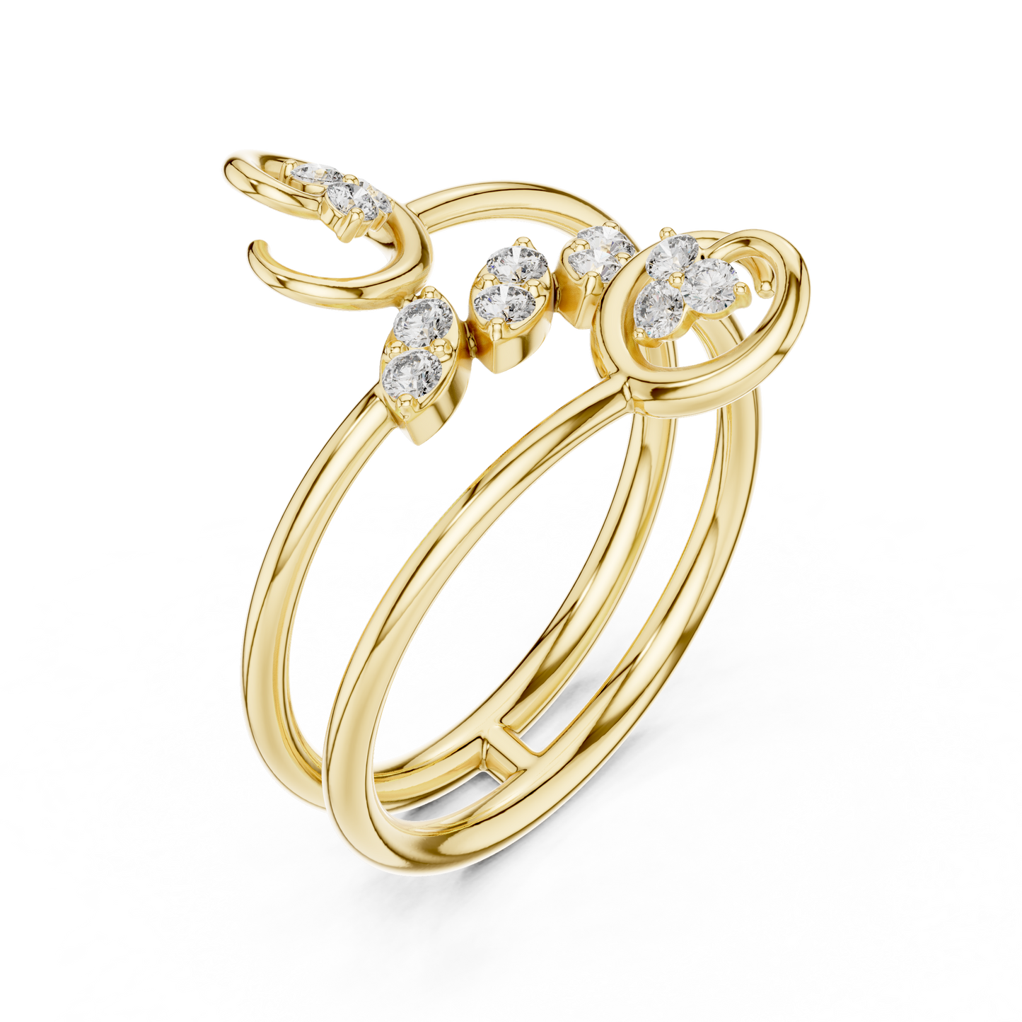 Heritage Diamond Spiral Ring | Mastercrafted Gold Couture Design | Timeless Open Band Art Jewelry