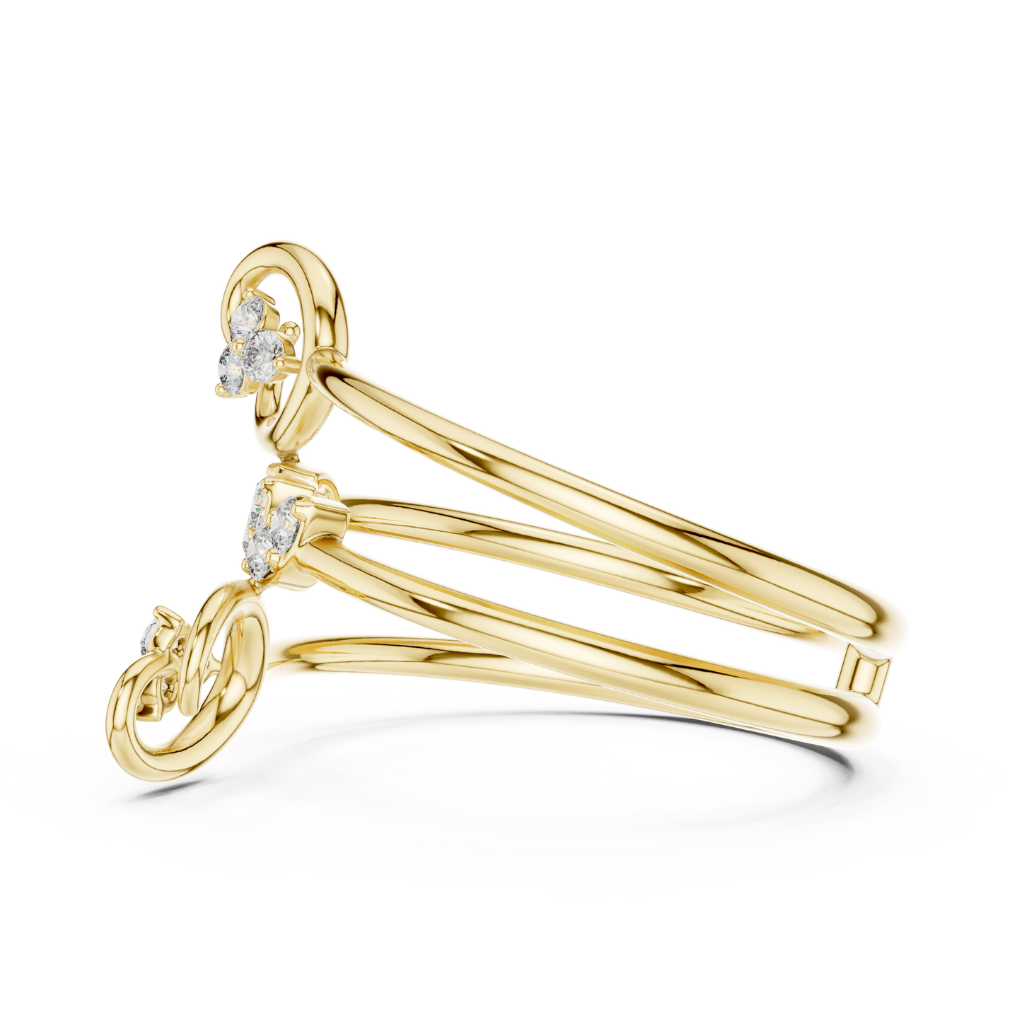 Heritage Diamond Spiral Ring | Mastercrafted Gold Couture Design | Timeless Open Band Art Jewelry