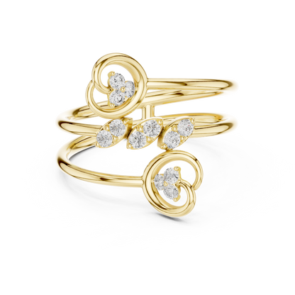 Heritage Diamond Spiral Ring | Mastercrafted Gold Couture Design | Timeless Open Band Art Jewelry