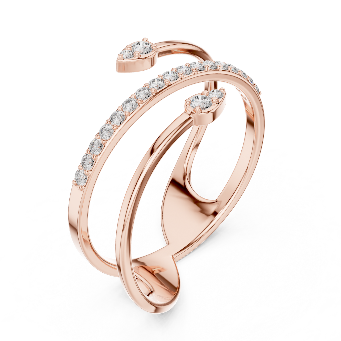 Premium Open Wrap Ring | Silver Gold Plated Grown Diamonds | Modern Luxury Adjustable Jewelry Style