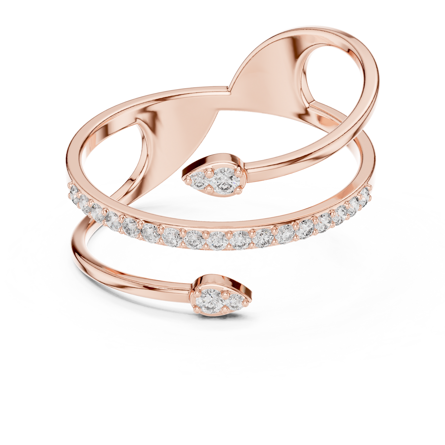 Premium Open Wrap Ring | Silver Gold Plated Grown Diamonds | Modern Luxury Adjustable Jewelry Style