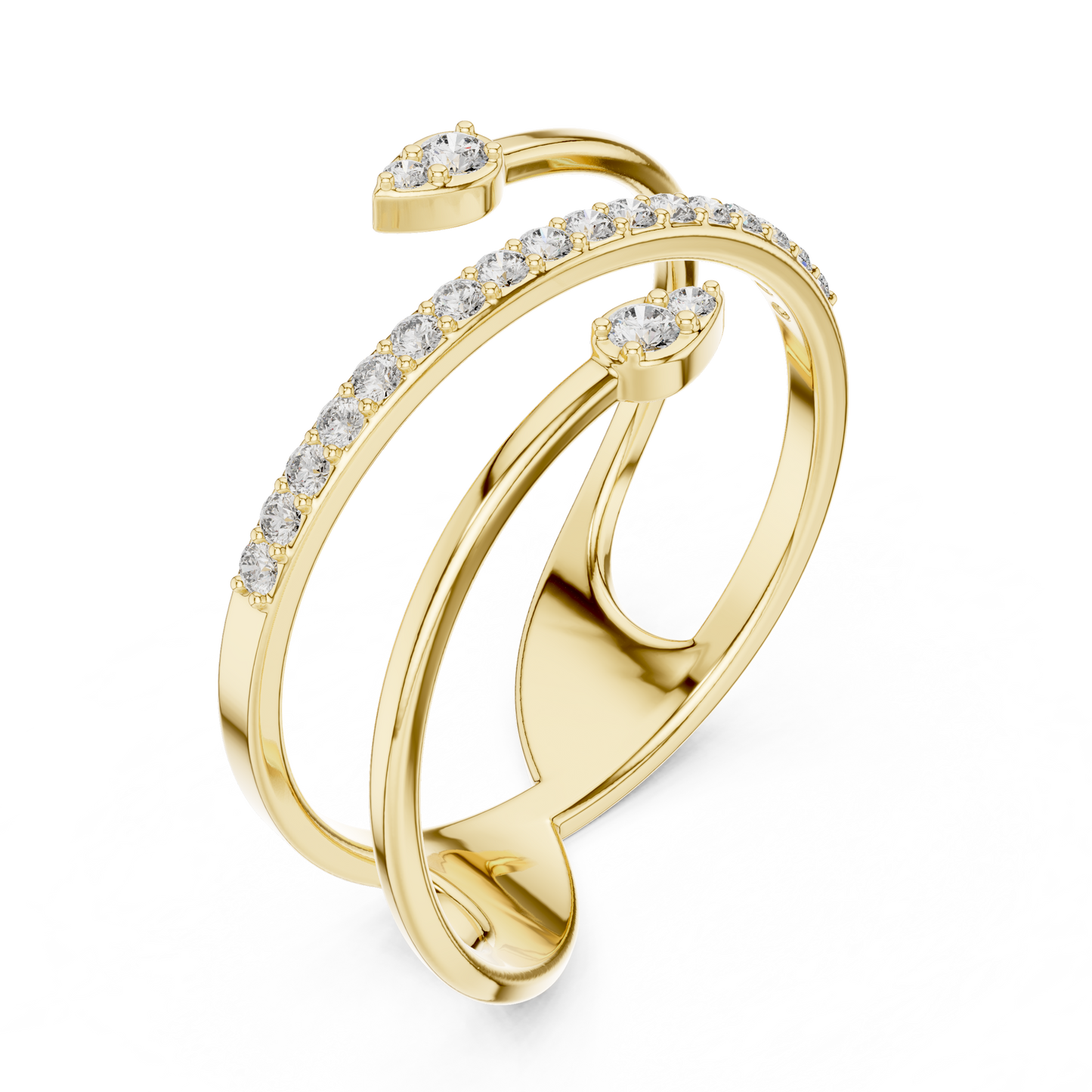 Premium Open Wrap Ring | Silver Gold Plated Grown Diamonds | Modern Luxury Adjustable Jewelry Style