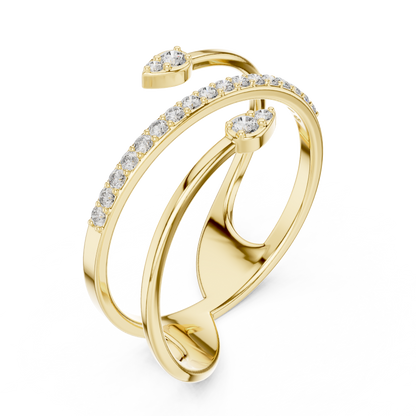 Premium Open Wrap Ring | Silver Gold Plated Grown Diamonds | Modern Luxury Adjustable Jewelry Style