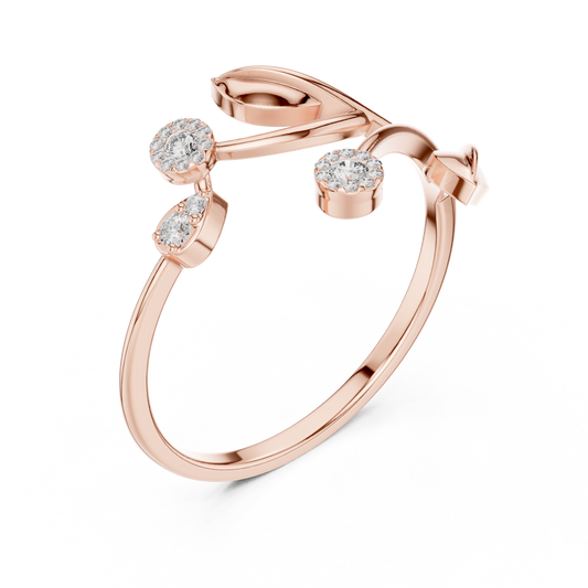 Botanical Diamond Wrap Ring | Leaf Design Silver Gold Plated Jewelry | Nature Inspired Fine Luxury