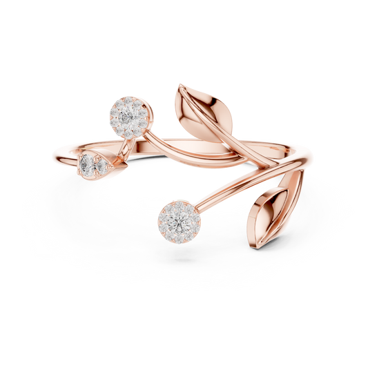 Botanical Diamond Wrap Ring | Leaf Design Silver Gold Plated Jewelry | Nature Inspired Fine Luxury