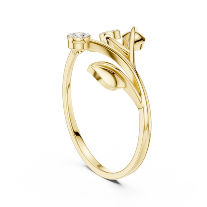 Botanical Diamond Wrap Ring | Leaf Design Gold Jewelry | Nature Inspired Fine Luxury