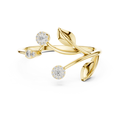 Botanical Diamond Wrap Ring | Leaf Design Gold Jewelry | Nature Inspired Fine Luxury