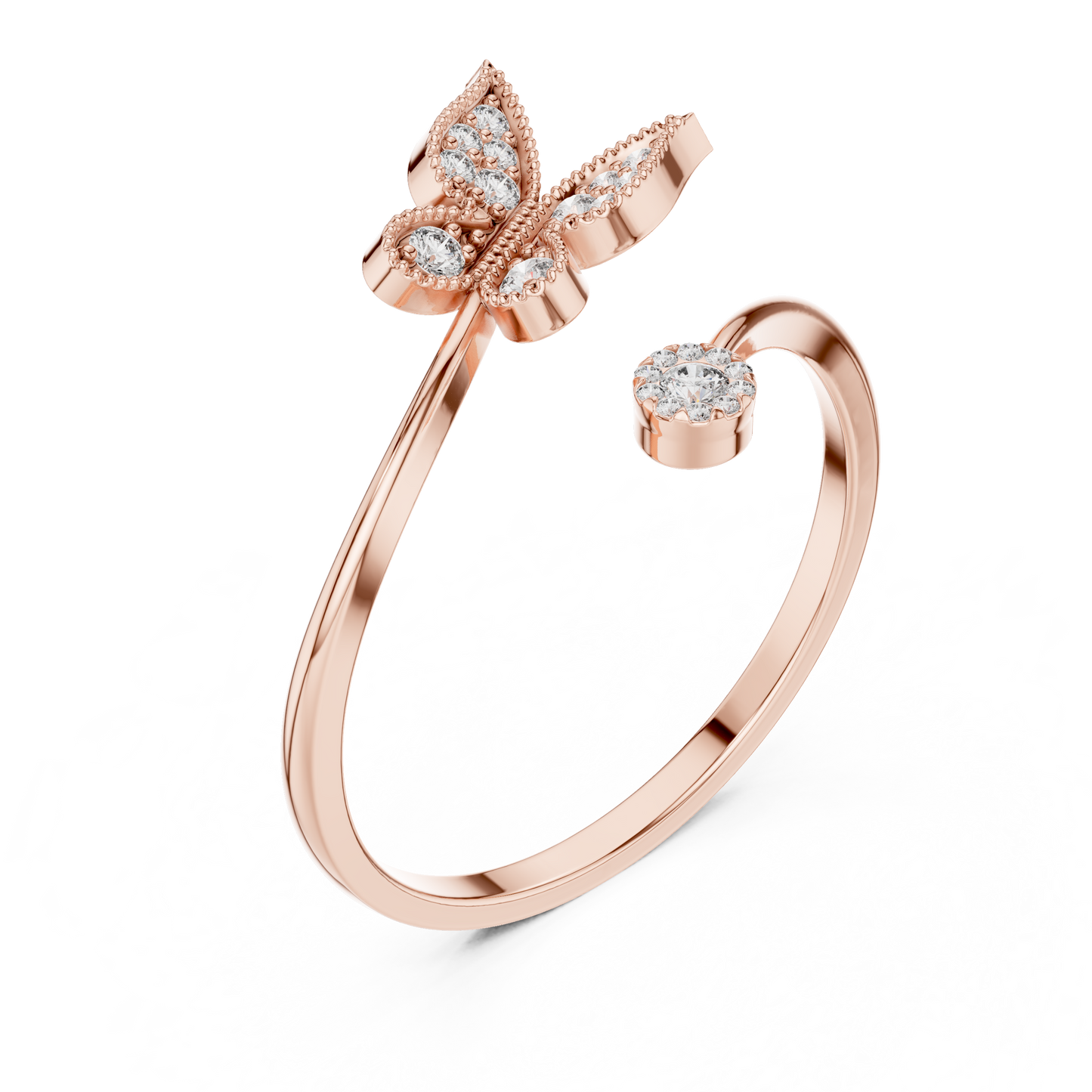 Butterfly Diamond Adjustable Ring | Fine Silver Rose Plated Craftsmanship | Timeless Luxury Gift Piece