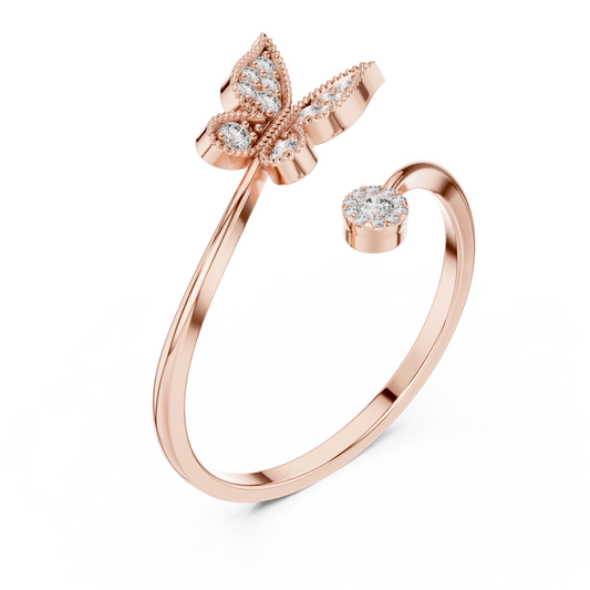 Butterfly Diamond Adjustable Ring | Fine Silver Rose Plated Craftsmanship | Timeless Luxury Gift Piece