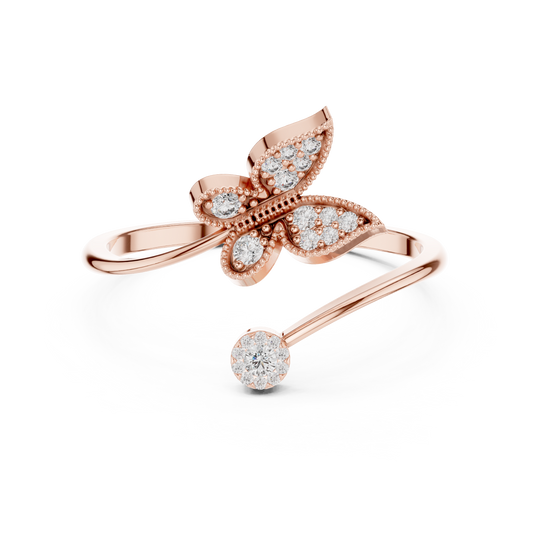 Butterfly Diamond Adjustable Ring | Fine Silver Rose Plated Craftsmanship | Timeless Luxury Gift Piece