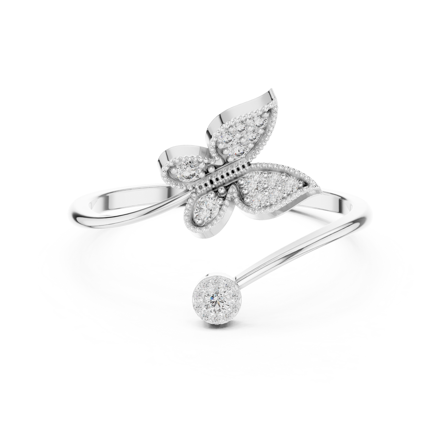 Butterfly Diamond Adjustable Ring | Fine Silver Rose Plated Craftsmanship | Timeless Luxury Gift Piece
