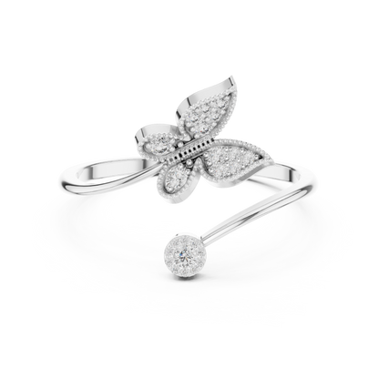 Butterfly Diamond Adjustable Ring | Fine Silver Rose Plated Craftsmanship | Timeless Luxury Gift Piece