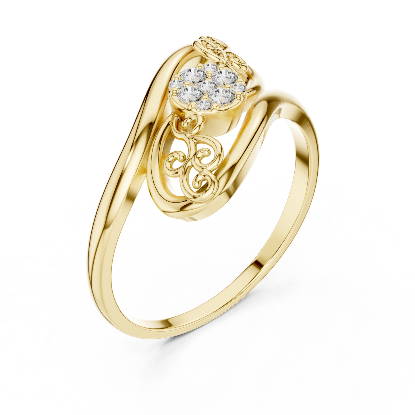 Antique Inspired Diamond Ring | Ornate Floral Gold Design | Heirloom Quality Romantic Statement Jewelry