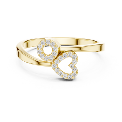 Romantic Symbolic Beauty | Diamond Open Ring | Exclusive Gold Heart Jewelry Style