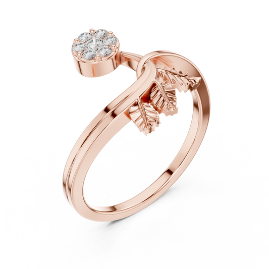Botanical Diamond Cluster Ring | Modern Silver Rose Plated Moissanite Diamond Jewelry | Romantic Minimal Engagement Ring