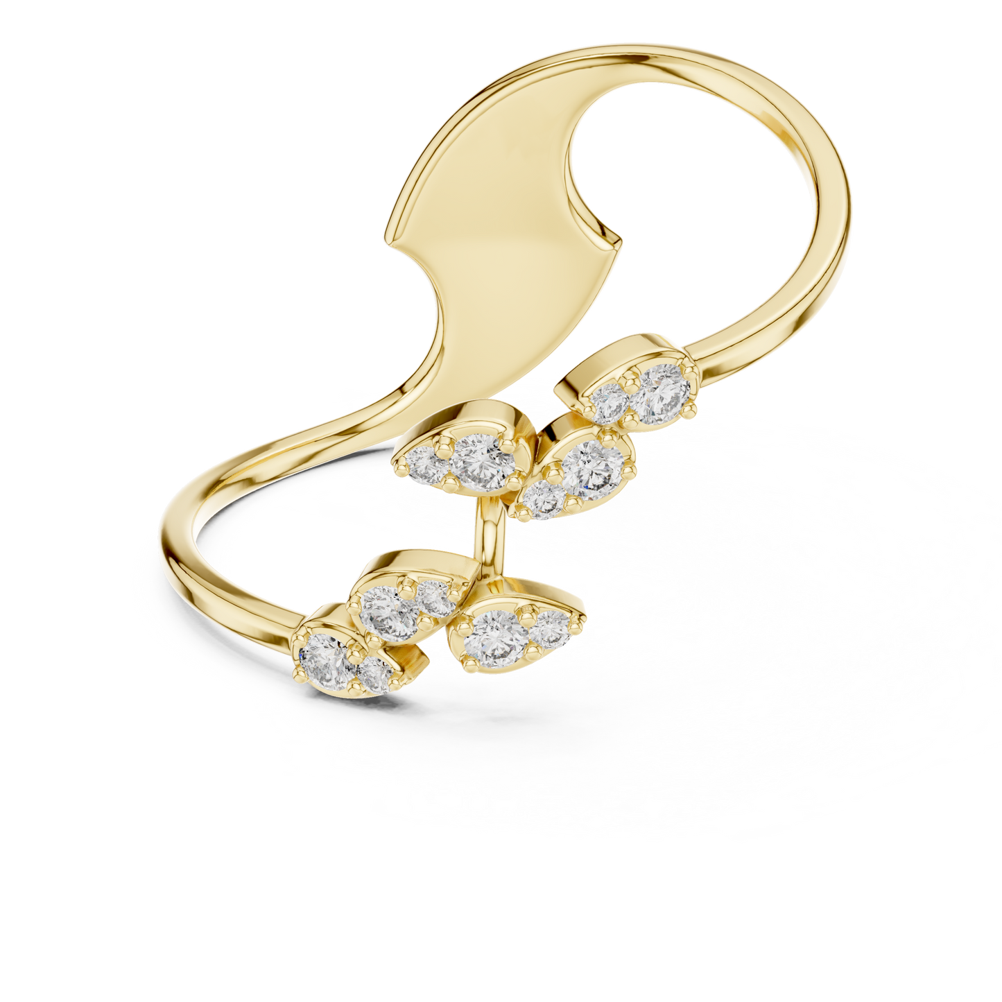 Statement Curve Diamond Ring | Elegant Gold Finish | Modern Luxury Engagement Jewelry