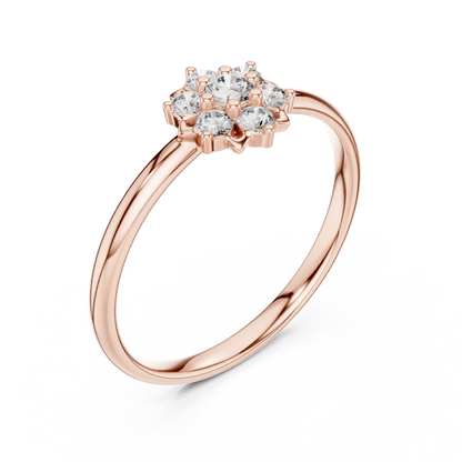 Vintage Style Diamond Ring - Floral Silver Gold Plated Cluster Look - Classic Engagement Promise Jewelry