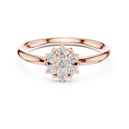 Vintage Style Diamond Ring - Floral Silver Gold Plated Cluster Look - Classic Engagement Promise Jewelry