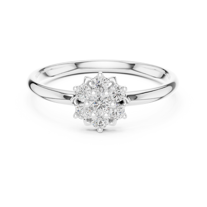 Vintage Style Diamond Ring - Floral Silver Gold Plated Cluster Look - Classic Engagement Promise Jewelry