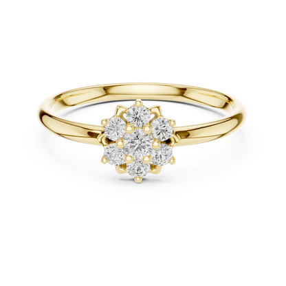 Vintage Style Diamond Ring - Floral Silver Gold Plated Cluster Look - Classic Engagement Promise Jewelry