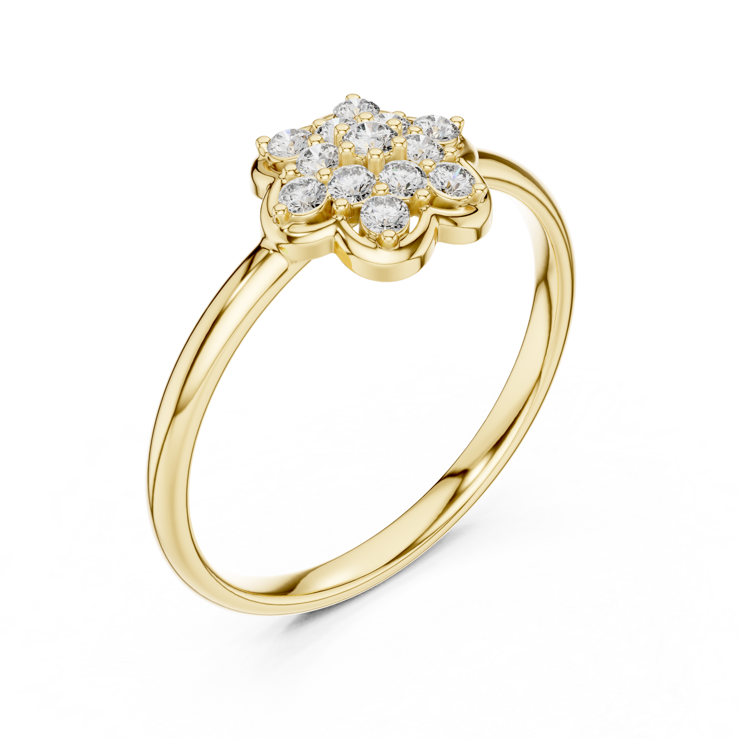 Bespoke Flower Diamond Ring | Artisan Silver Gold Plated  Setting | One Of A Kind Luxury Jewelry