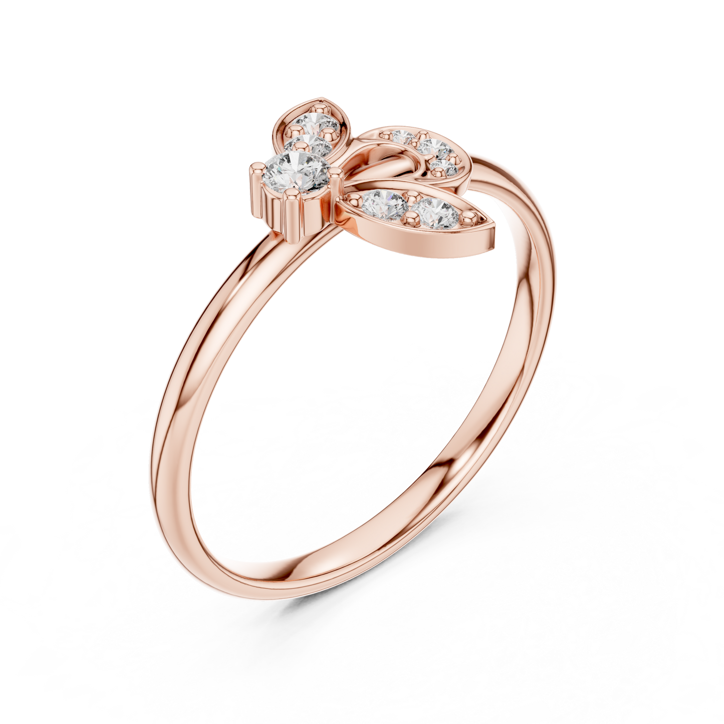 Artistic Floral Diamond Ring | High Luxury Silver Rose Plated Finish | Refined Beauty With Lasting Shine
